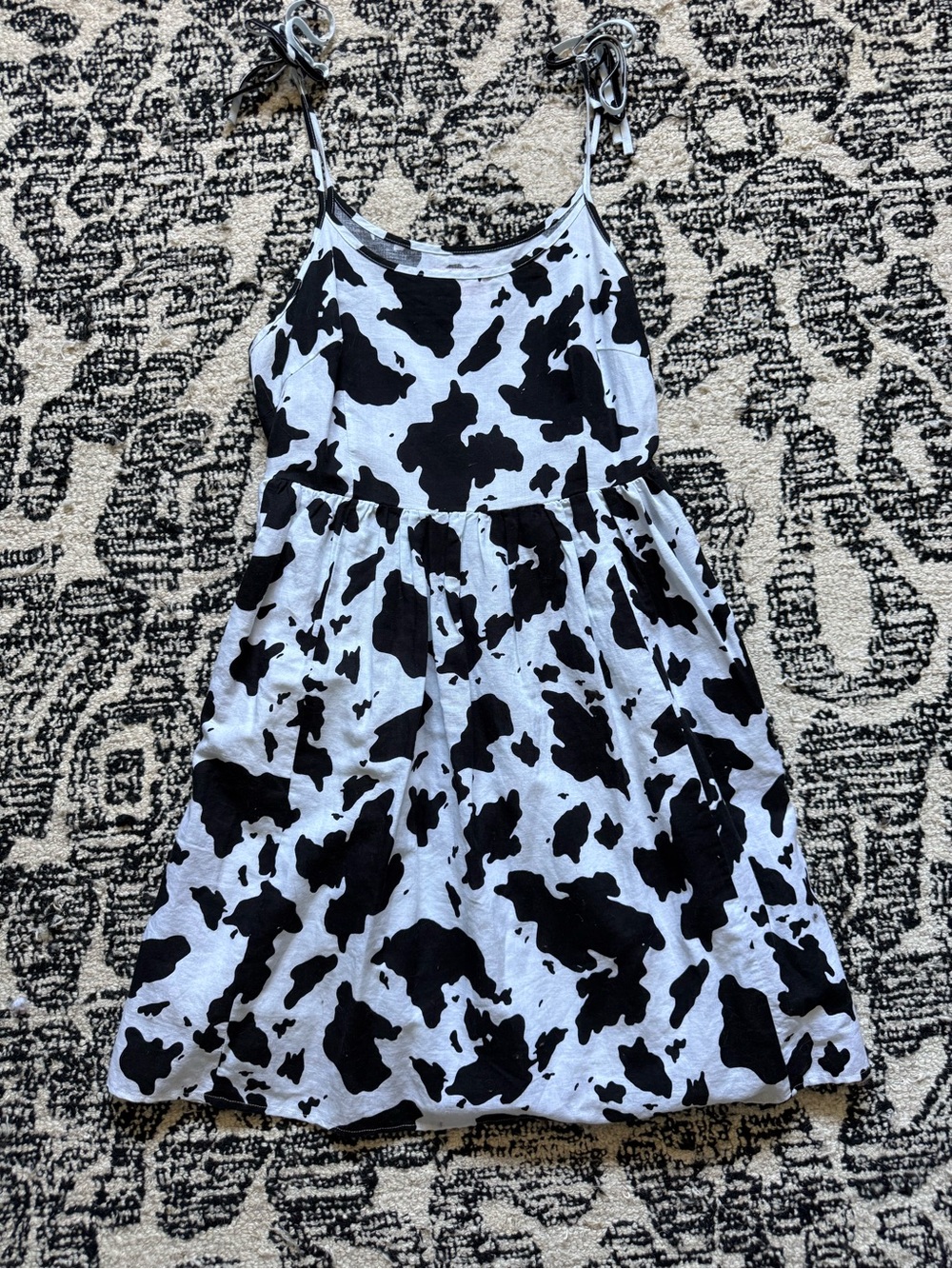 Tuesday of California Black & White Cow Print Tie-Shoulder Sundress